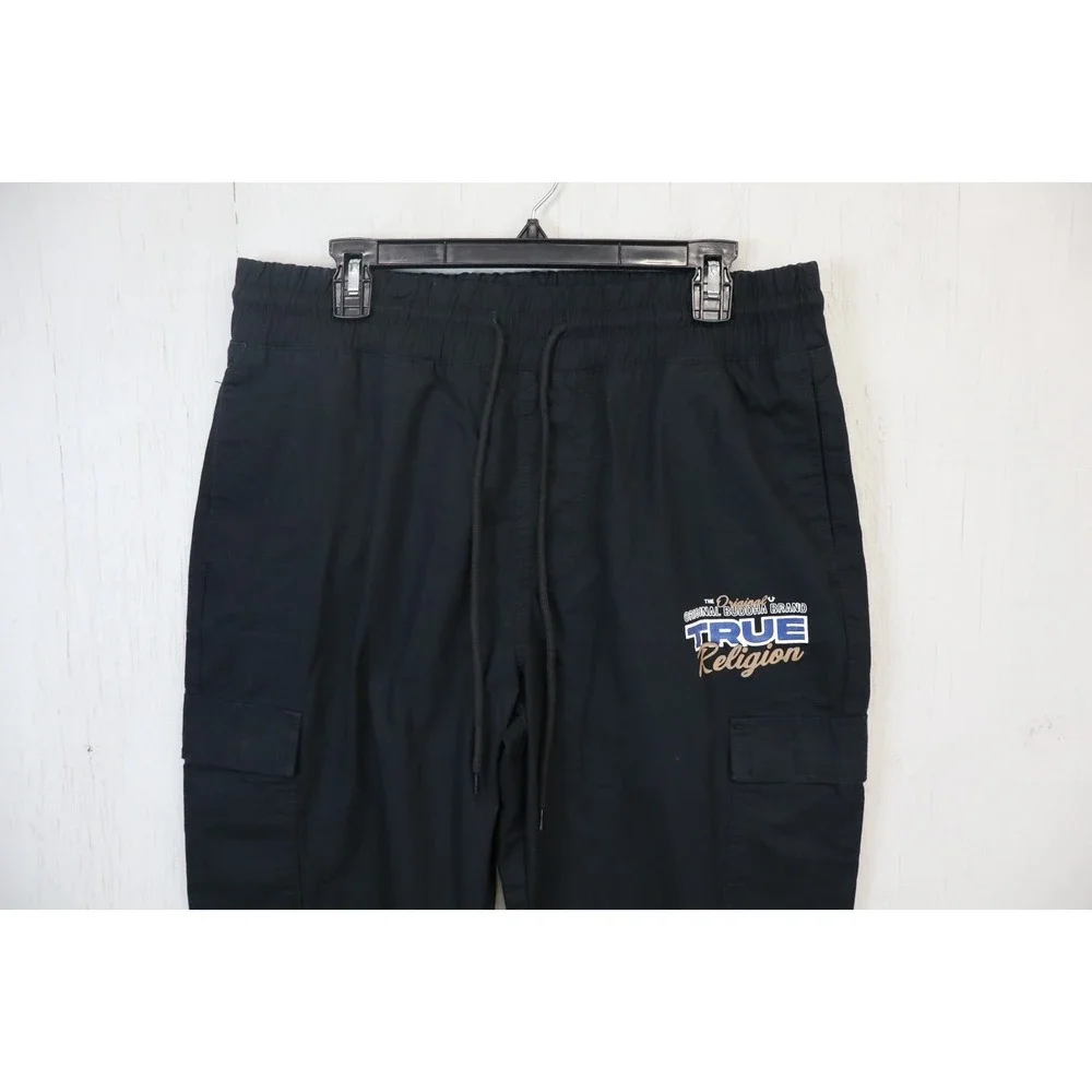 True Religion Ripstop Cargo Jogger Pants Mens Size L Black Pockets Draw String